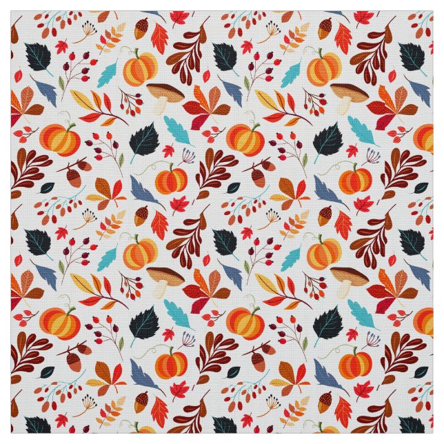 Autumn Leaves and Pumpkin Pattern Fabric (Swatch)