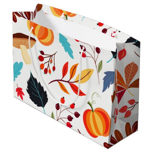 Autumn Leaves and Pumpkin Pattern Large Gift Bag