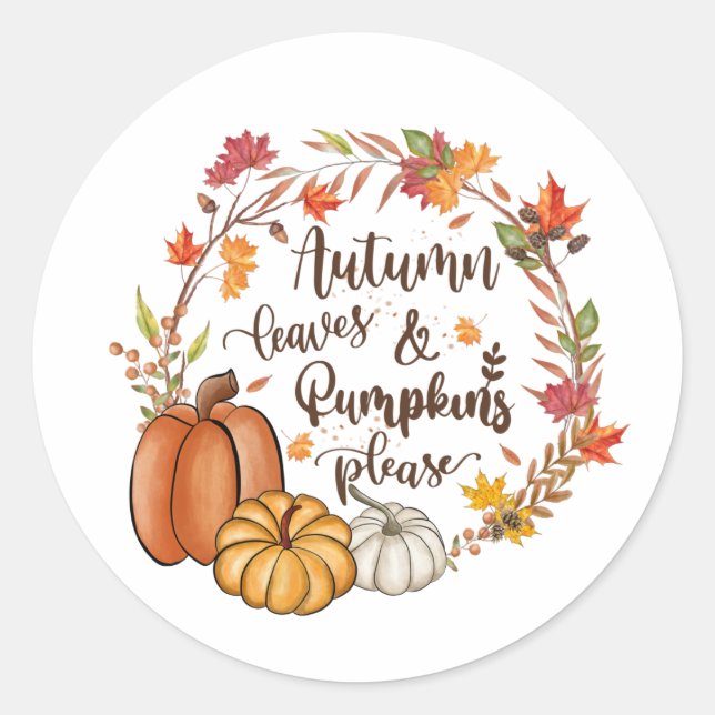 Autumn leaves and pumpkin please classic round sticker (Front)