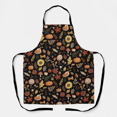 Autumn Leaves and Pumpkins in Black Thanksgiving Apron