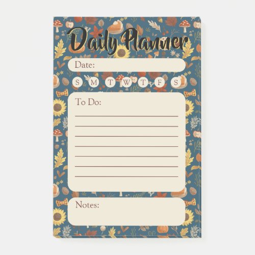 Autumn Leaves and Pumpkins in Navy Daily Planner Post_it Notes