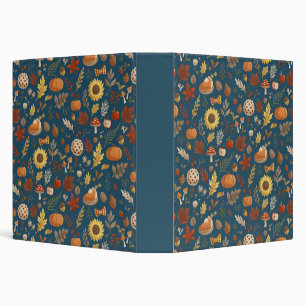 Autumn Leaves and Pumpkins in Navy Thanksgiving 3 Ring Binder