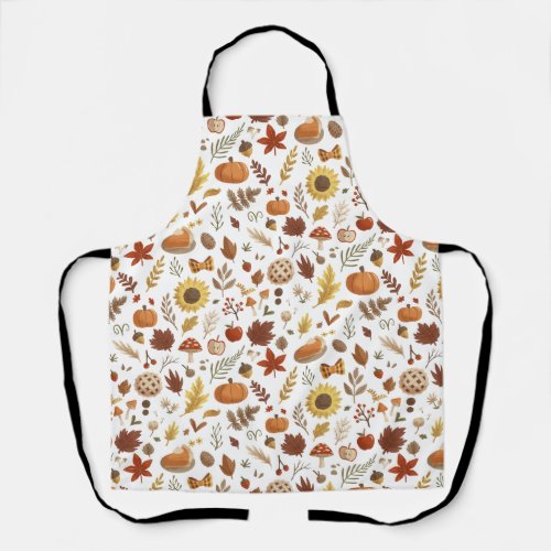 Autumn Leaves and Pumpkins in White Thanksgiving Apron