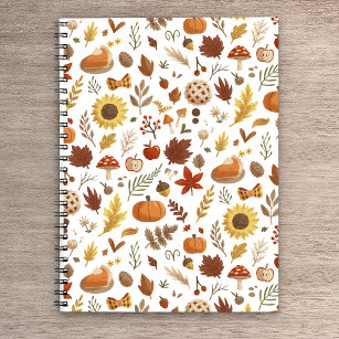 Autumn Leaves and Pumpkins in White Thanksgiving Notebook