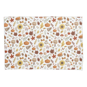 Autumn Leaves and Pumpkins in White Thanksgiving Pillow Case