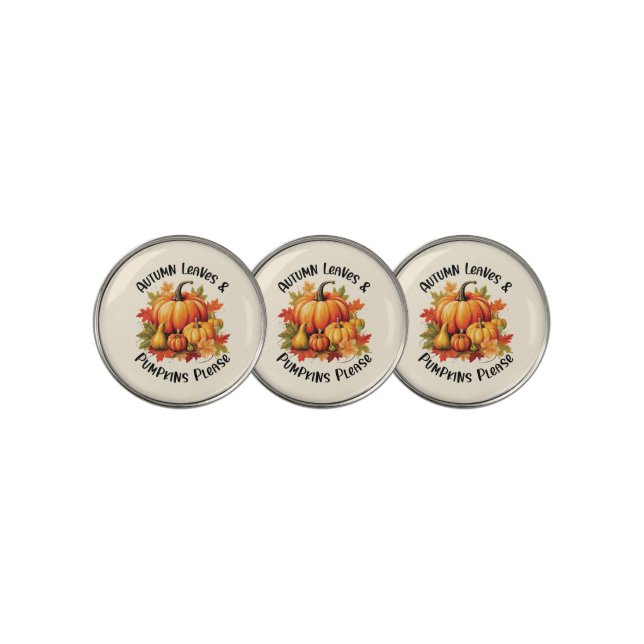 Autumn Leaves and Pumpkins Please Golf Ball Marker (3 Up)