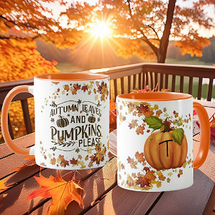 Autumn leaves and pumpkins please monogram pumpkin mug