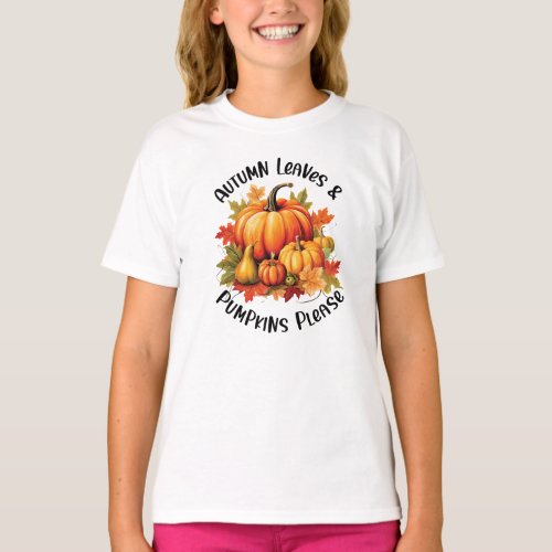 Autumn Leaves and Pumpkins Please T_Shirt