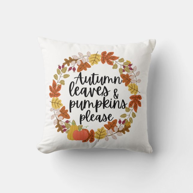 Autumn leaves and pumpkins please throw pillow (Front)