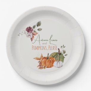 Autumn Leaves and Pumpkins Please Watercolor Paper Plates