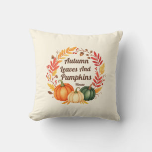 Autumn Leaves and Pumpkins - Rustic Fall Farmhouse Throw Pillow