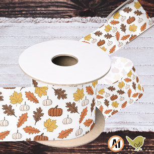 Autumn leaves and pumpkins satin ribbon