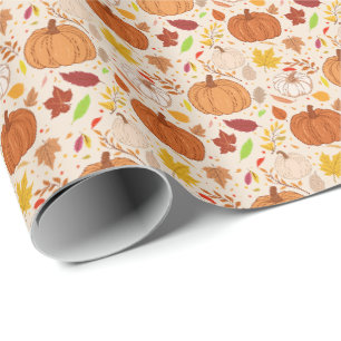 Autumn Leaves and Pumpkins Seamless Pattern. Wrapping Paper