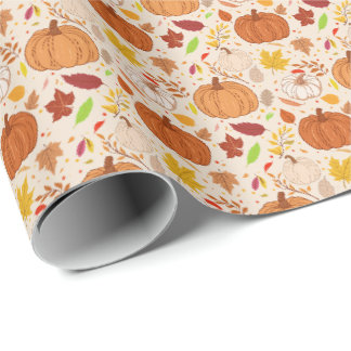Autumn Leaves and Pumpkins Seamless Pattern. Wrapping Paper