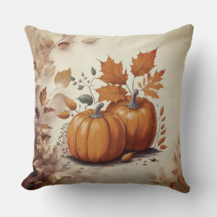 Autumn Leaves and Pumpkins Throw Pillow