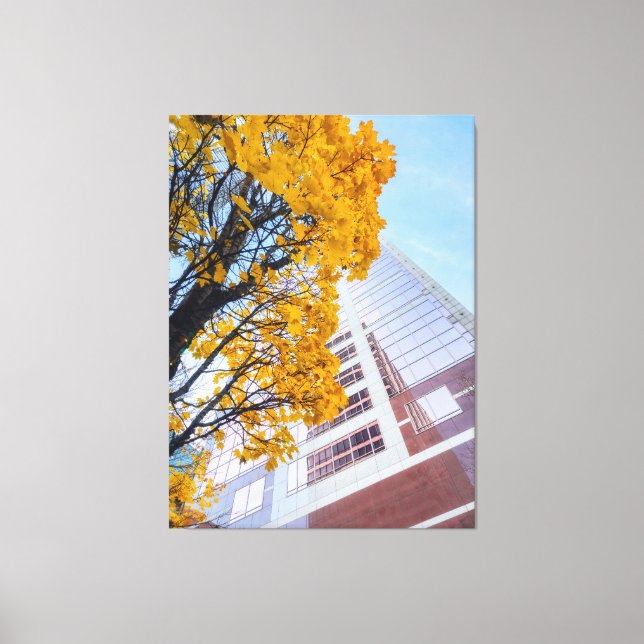 Autumn Leaves and Skyscraper Canvas Print (Front)