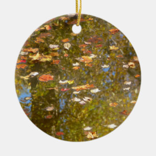 Autumn Leaves and Stream Reflection at Greenbelt Ceramic Ornament