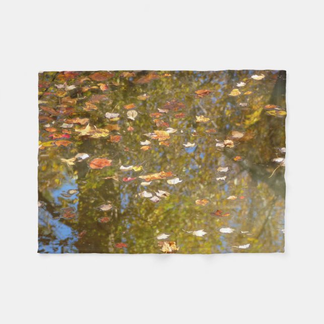 Autumn Leaves and Stream Reflection at Greenbelt Fleece Blanket (Front (Horizontal))