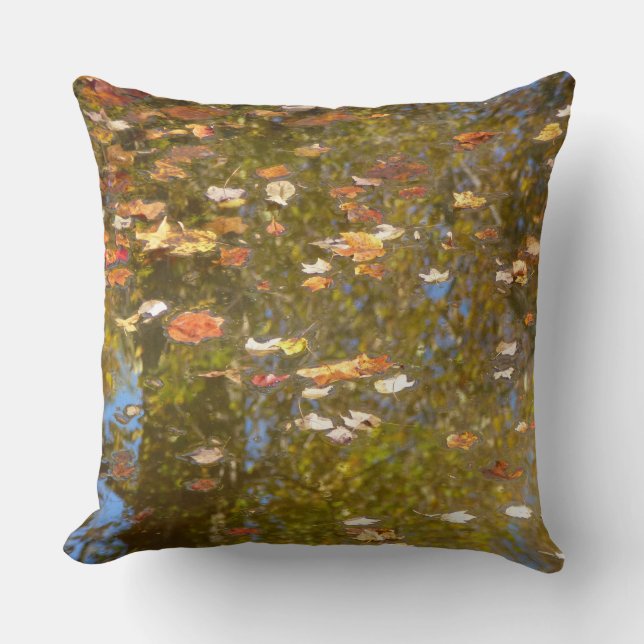Autumn Leaves and Stream Reflection at Greenbelt Throw Pillow (Front)