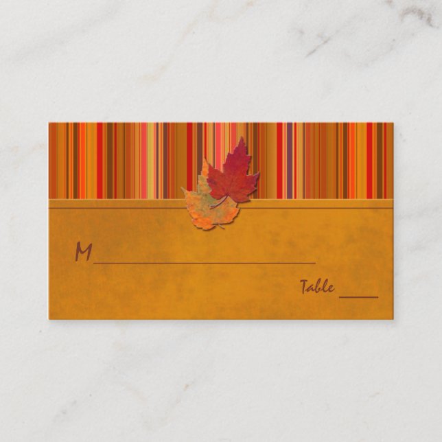 Autumn Leaves and Stripes Place Cards (Front)