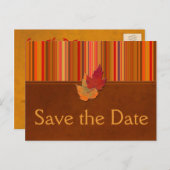 Autumn Leaves and Stripes Save the Date Card (Front/Back)