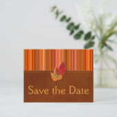 Autumn Leaves and Stripes Save the Date Card (Standing Front)