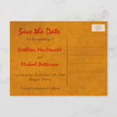 Autumn Leaves and Stripes Save the Date Card (Back)