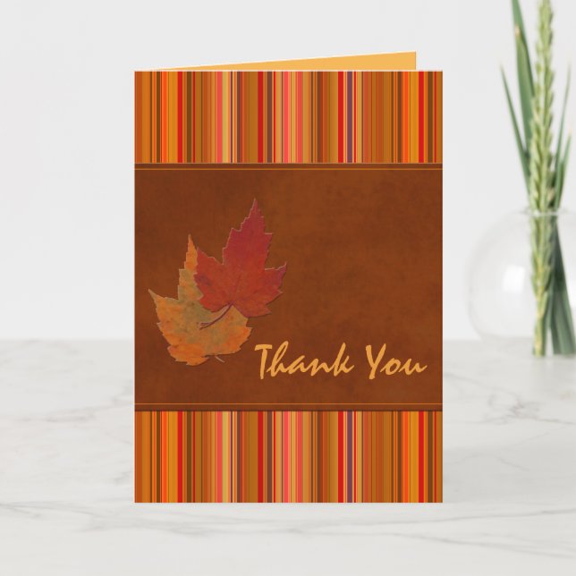 Autumn Leaves and Stripes Thank You Card (Front)