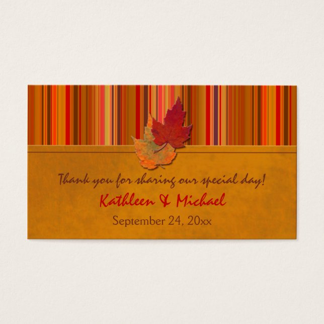 Autumn Leaves and Stripes Wedding Favor Tag (Front)