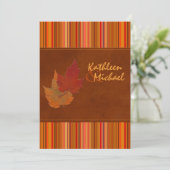 Autumn Leaves and Stripes Wedding Invitation (Standing Front)