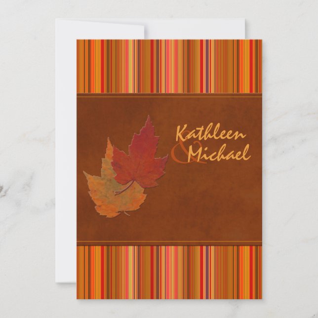 Autumn Leaves and Stripes Wedding Invitation (Front)
