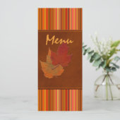 Autumn Leaves and Stripes Wedding Menu Card (Standing Front)