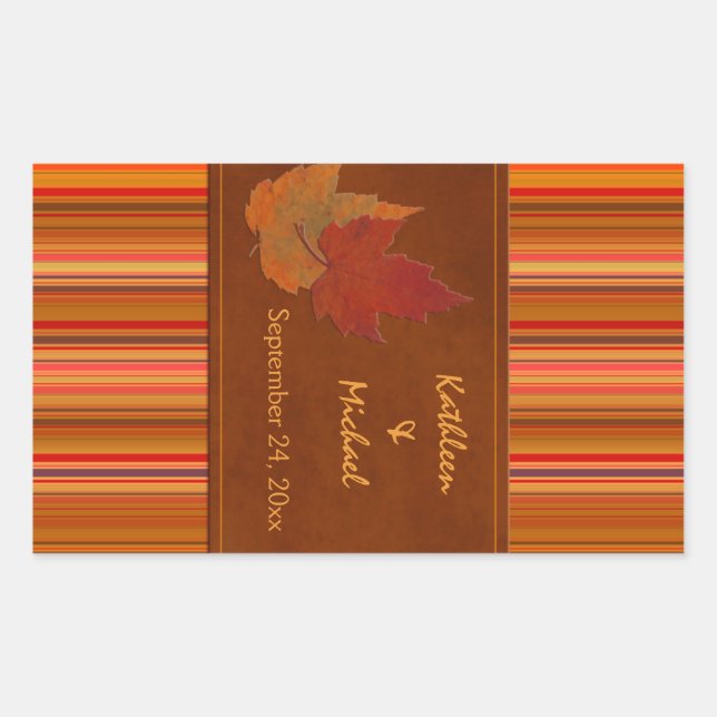 Autumn Leaves and Stripes Wine Label (Front)