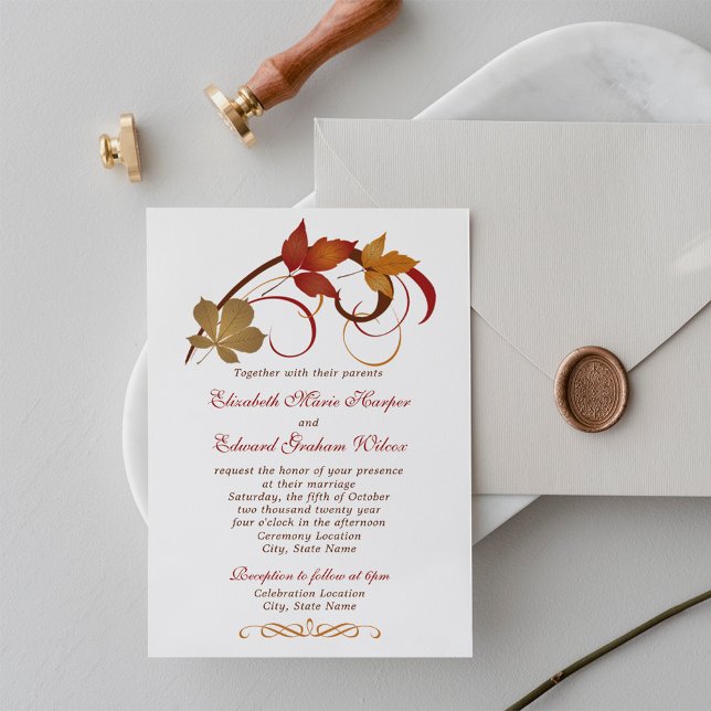 Autumn Leaves and Swirls Fall Wedding Invitation (Creator Uploaded)