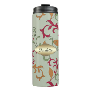 Autumn Leaves and Swirls with Monogram Thermal Tumbler