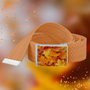 Autumn Leaves and Textured Orange Pattern Belt