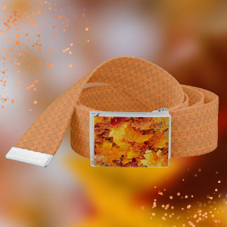 Autumn Leaves and Textured Orange Pattern Belt