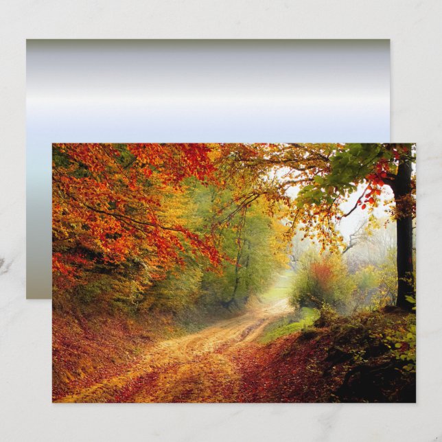 Autumn Leaves and Trees Covering Dirt Road Invitation (Front/Back)