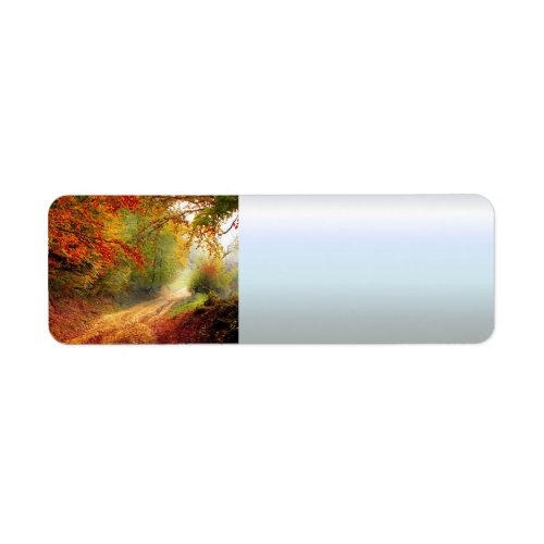 Autumn Leaves and Trees Covering Dirt Road Label