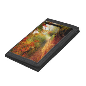 Autumn Leaves and Trees Covering Dirt Road Tri-fold Wallet