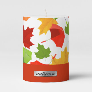 Autumn Leaves and Umbrellas Pillar Candle