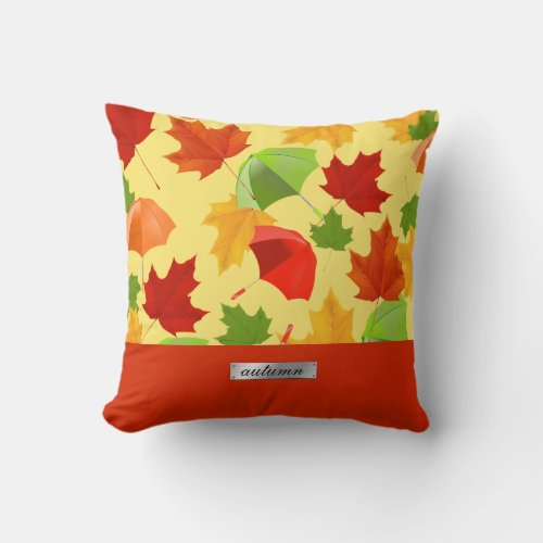 Autumn Leaves and Umbrellas Throw Pillow