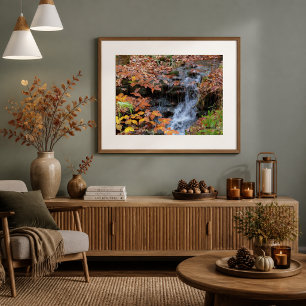 Autumn Leaves and Waterfall Fall Photo Poster
