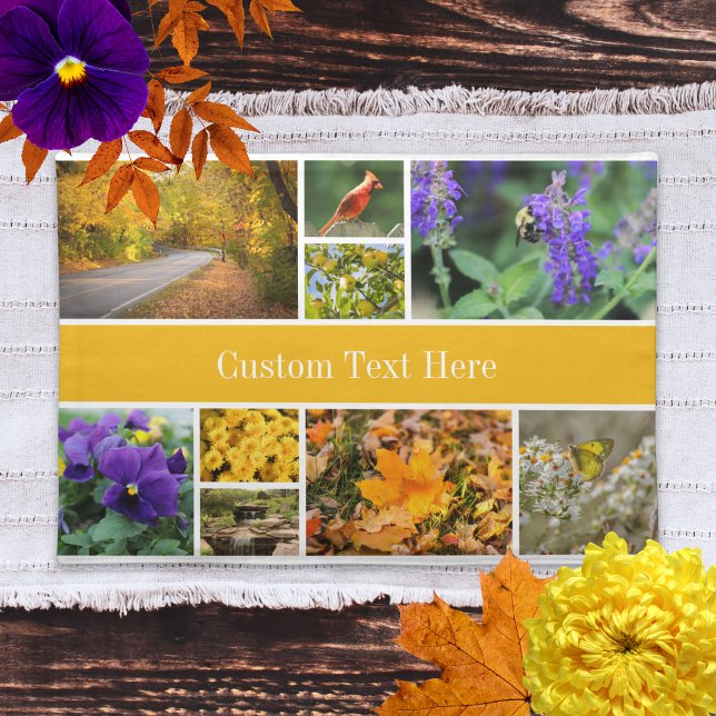 Autumn Leaves and Wildlife Scenes Cloth Placemat (Fall scenes of autumn leaves, a tree-lined street and flowers make a special cloth placemat.)