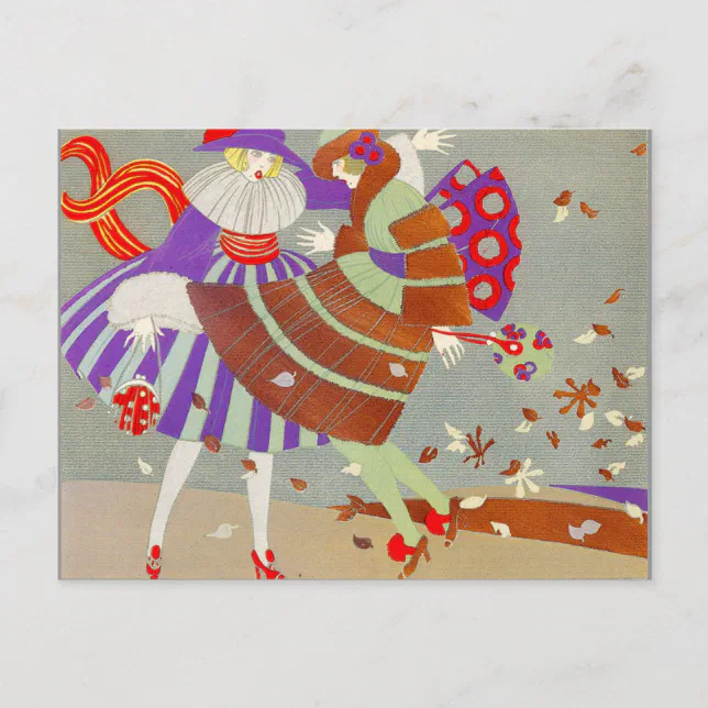 Autumn Leaves And Wind /Fashion Costume Designer Postcard (Front)