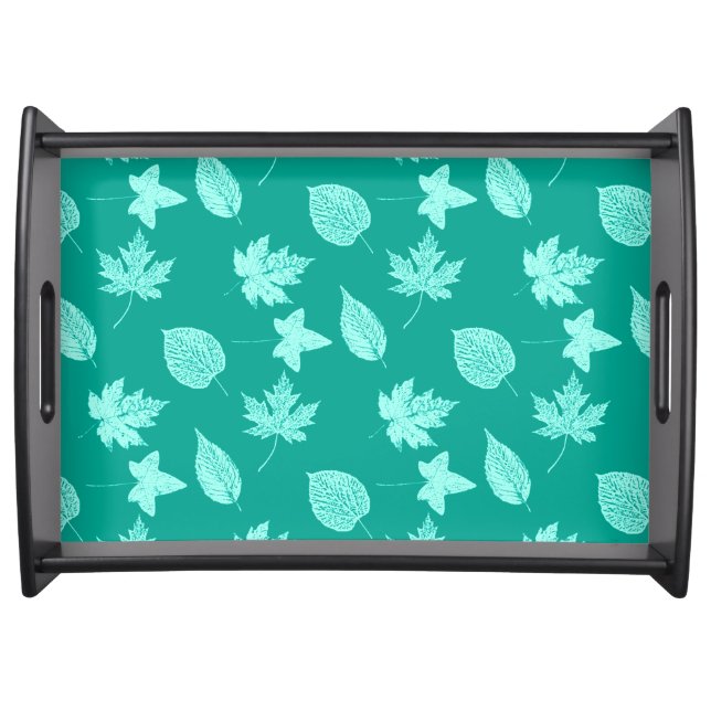 Autumn leaves - aqua and turquoise serving tray (Front)