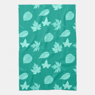 Autumn leaves - aqua and turquoise towel