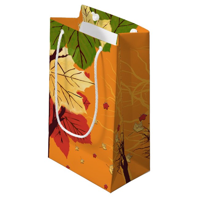 Autumn Leaves At Sunset Small Gift Bag (Front Angled)