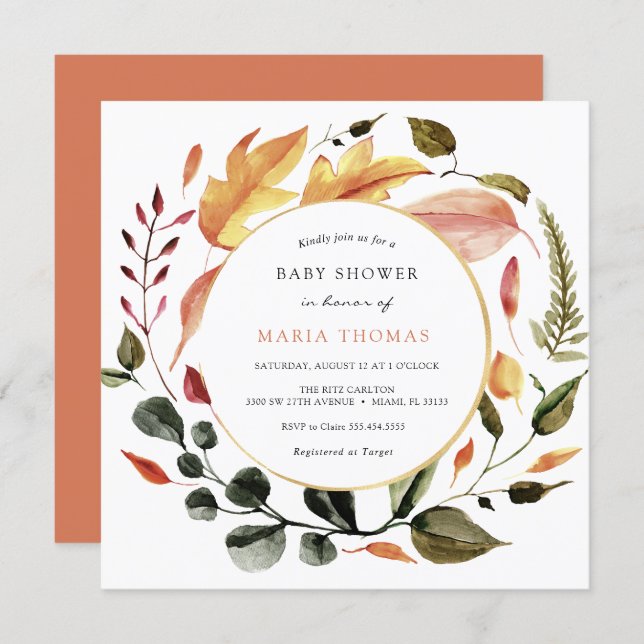 Autumn Leaves Baby Shower Invitation (Front/Back)
