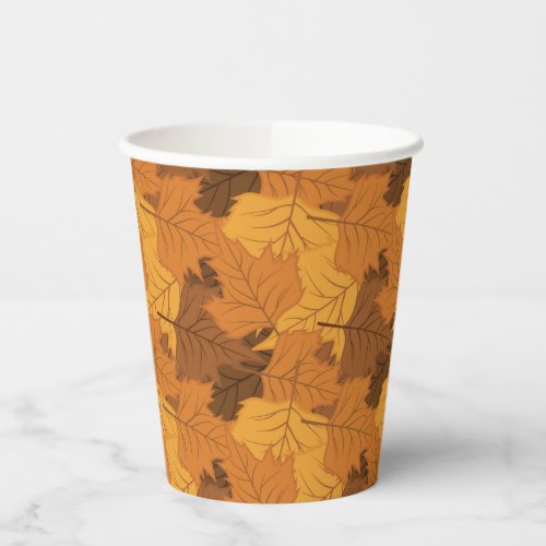 Autumn leaves background paper cups